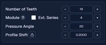 Basic gear parameters panel