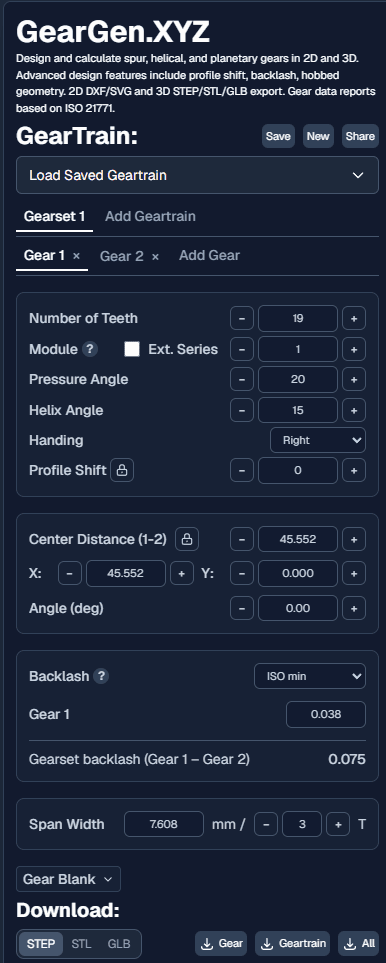 GearGen helical user interface layout