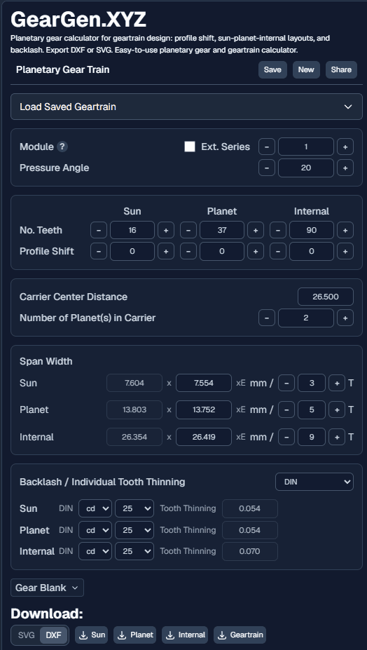 GearGen planetary user interface layout