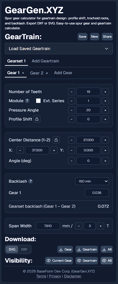 GearGen user interface layout